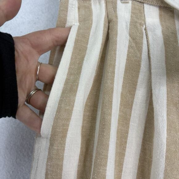 J Crew Womens Sz 6 Tan & White Stripe Linen Blend Paper Bag Waist Wide Leg Pants - Picture 4 of 7